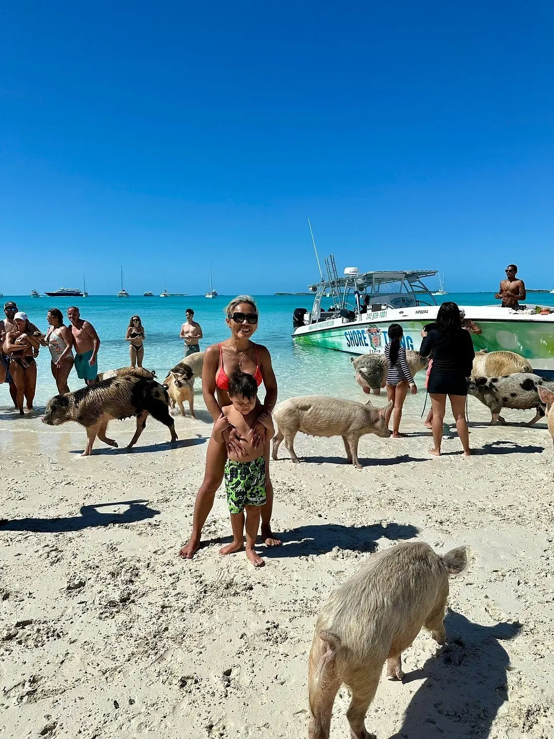 Rose Island beach with tour guests